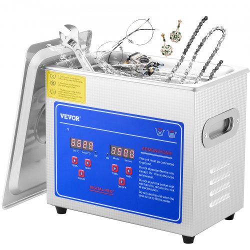 VEVOR Professionell Ultraljudsrengörare, 2,85 L Ultraljudsrengörare för Smycken med Digital Timer och Värmare, Industriell Ultraljudsrengörare i Rostfritt Stål 40kHz för Glasögon, Klockor, Ringar, Smådelar