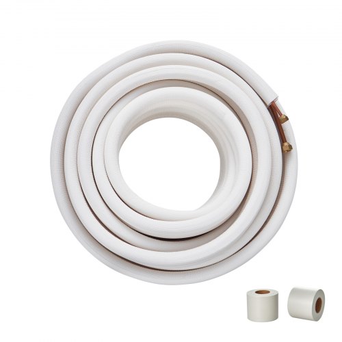VEVOR 15240 mm mini-splitledningsset, kopparrör med 6,4 och 9,5 mm ytterdiameter och trippelisolering, för mini-split luftkonditionering, köldmedium eller värmepumpar och HVAC med lindningslister.