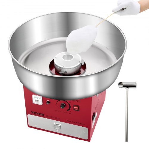 VEVOR Elektrisk Sockervaddsmaskin, 1000W Kommersiell Sockervaddsmaskin med 52 cm skål i rostfritt stål, sockerskopa och låda, Enkel Hemmaanvändning, Perfekt för Barnfödelsedagar, Familjefester, Röd