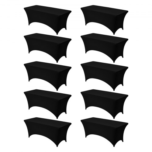 VEVOR 10-pack bordsduk för 1,8 meter rektangulära evenemang, skrynkelresistenta svarta stretchdukar, tvättbara spandexdukar, för fest, bröllop, cocktail, bankett, festival
