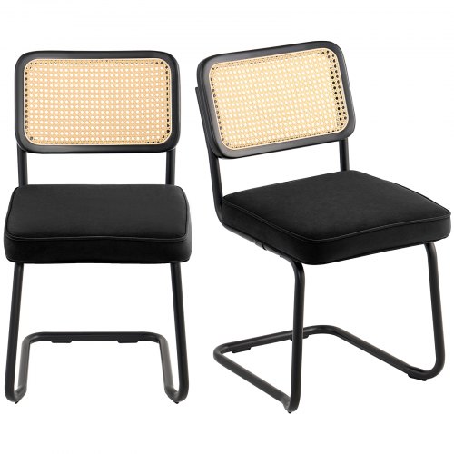 VEVOR Rottingstolar, set om 2, Mid-Century Modern matstol, klädd sammetsaccentstol med rottingrygg, retro matsalsköksstol för vardagsrum, sovrum, läsrum, kontor, svart