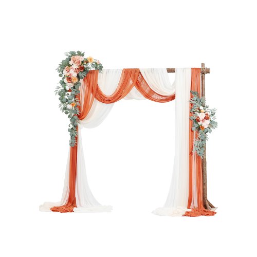 VEVOR Konstgjorda Bröllopsblommor Kit, Orange Bröllopsblommor med Draperier Kit (5-pack) - 2 st blomsterarrangemang, 3 st transparenta draperier, för ceremonibuketter, mottagningsbakgrundsdekoration