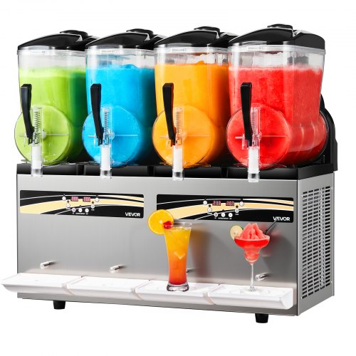 VEVOR Slushiemaskin, 12L/3.17Gal x 4 tankar kommersiell slushmaskin, fryst dryckesmaskin med självrengöring, margaritamaskin för restauranger, barer, fester för slushie, margaritas, milkshake och mer