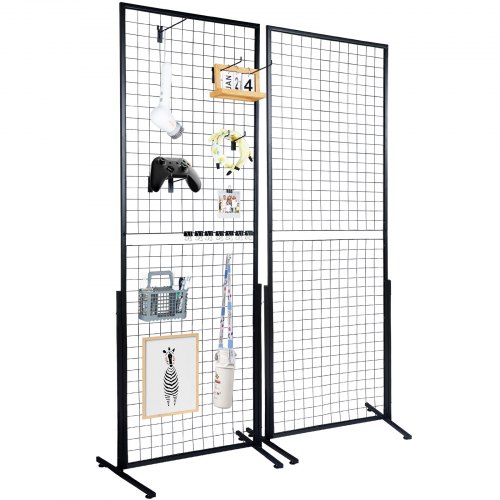 VEVOR 2' x 5,6' Grid Wall Panels Tower, 2-pack Wire Gridwall Display rack med T-base golvstående, dubbelsidiga Gridwall paneler för konsthantverksmässor, Retail Display med extra clips och krokar