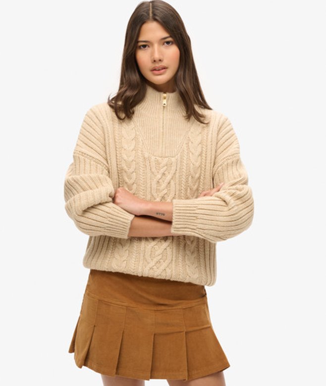 Superdry Damen Plissierter Vintage Minirock aus Cord Braun - Größe: 40