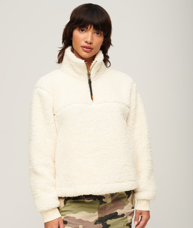 Superdry Damen Superweicher Pullover mit Halbem Reißverschluss Weiß - Größe: 40