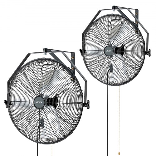 VEVOR Väggmonterad fläkt, 505 mm väggmonterad hängande fläkt, 3 hastigheter, lång luftflödesdistans, justerbar rotationsvinkel, mekanisk styrning, kraftfull för industri, kommersiellt, garage, verkstad, gym, 2-pack
