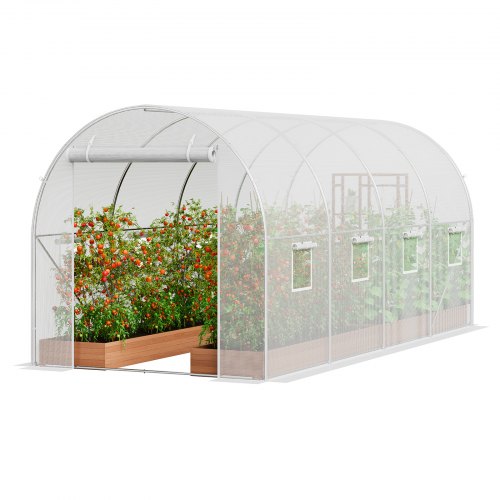 VEVOR Walk-in tunnelväxthus, 14,6x6,4x6,3 fot Hoop House växthustunnel, växthus med galvaniserad stålram, vitt PE-lock, rulldörr med dragkedja och 8 fönster för utomhusbruk