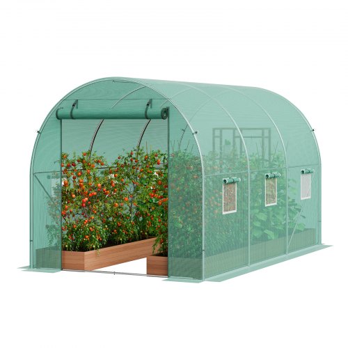 VEVOR Walk-in tunnelväxthus, 9,6x6,4x6,2 fot Hoop House växthustunnel, växthus med galvaniserad stålram, grönt PE-lock, rulldörr med dragkedja och 6 fönster för utomhusbruk