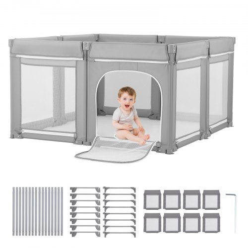 VEVOR Babylekhage, 2000 x 1780 mm Extra stor lekhage för småbarn, hopfällbart babystaket med dragkedja och mjukt andningsbart nät, säkerhetsaktivitetscenter för inomhus och utomhus - perfekt present till småbarn