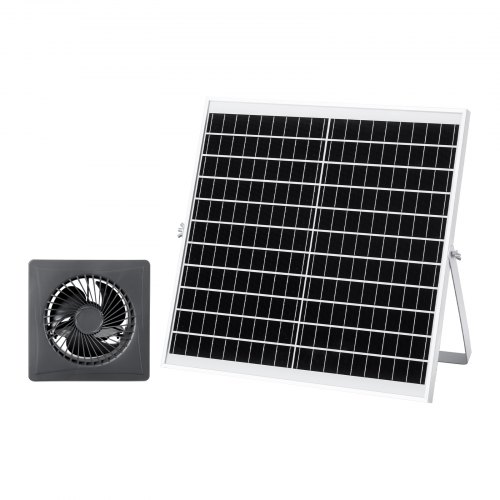 VEVOR soldriven fläkt, 20W solpanel med batterilagring, 220 CFM luftflöde, justerbar panelvinkel, 2030 RPM hög hastighet, snabbt luftutbyte för växthus, odlingstält, hönshus, skydd