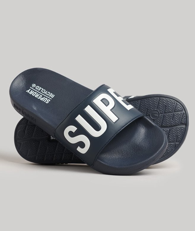 Superdry Damen Marineblau Code Core Badesandalen Mit Logo Druck, Größe: L - Größe: L