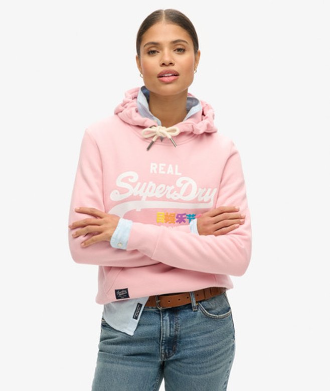 Superdry Damen Vintage Hoodie mit Farbigem Logo Pink - Größe: 42