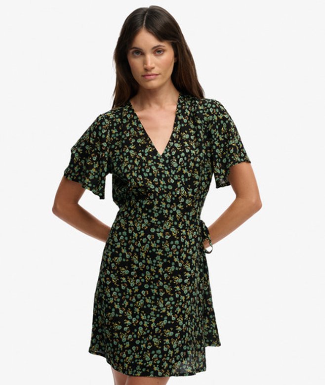 Superdry Damen Mini Swing Wickelkleid Black - Größe: 42