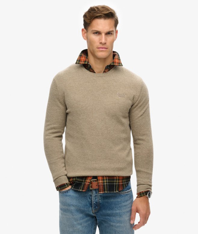 Superdry Herren Essential Schmal Geschnittener Rundhalspullover Braun - Größe: XL