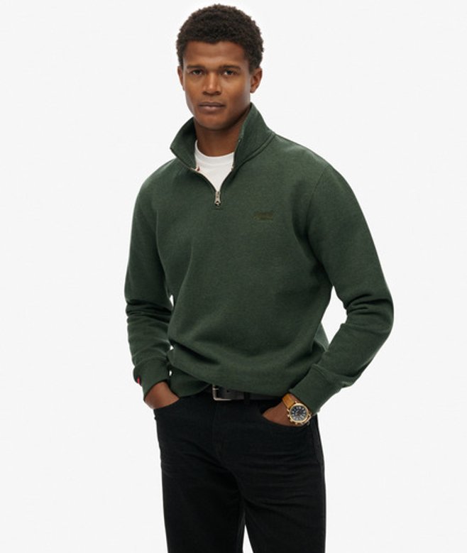 Superdry Herren Essential Logo Sweatshirt mit Halbreißverschluss Green - Größe: L