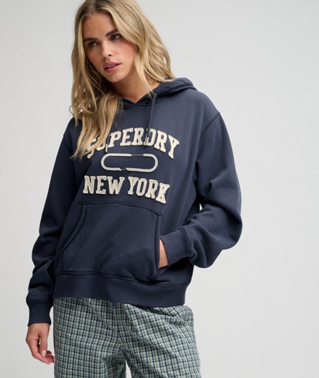 Superdry Damen Athletic Essential Applique Crop-hoodie Dark Blue - Größe: 44