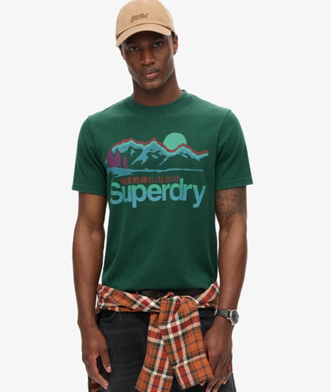 Superdry Herren Great Outdoors T-shirt mit Grafik Grün - Größe: Xxl
