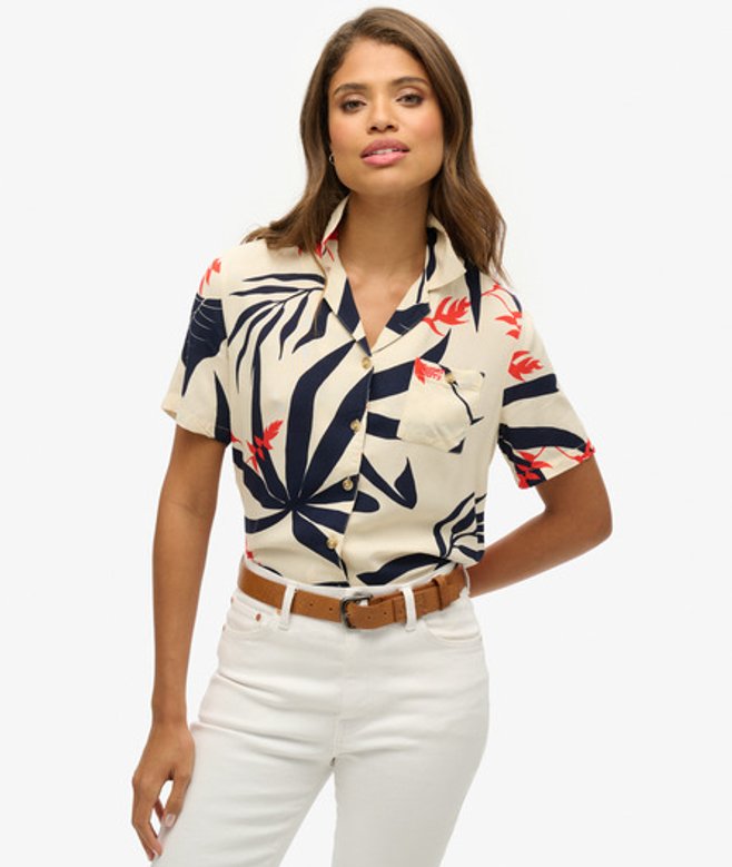 Superdry Damen Beach Resort Hemd Creme - Größe: 42