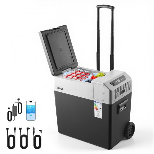 VEVOR 12 Volt Refrigerator, 52.8 QT/ 50L Car Fridge, Portable Electric Freezer Compressor with Handle, APP Control and Wheels, 12V/24V DC 100-240V AC, -22℃ to 10℃, for Truck Van RV SUV Travel Camping