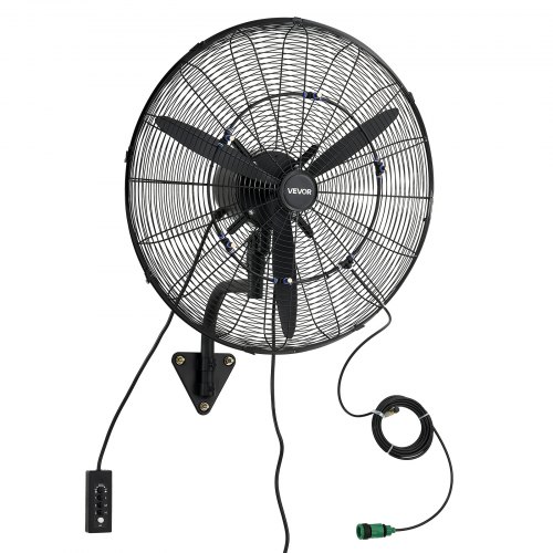 VEVOR Wall Mount Fan, 610 mm Wall Mounted Hanging Fan with Oscillating & Mist, IP44-rated, 3-Speed, Powerful Air Reach, Mechanical Control, Long Airflow for Industry, Commercial, Garage, Workshop