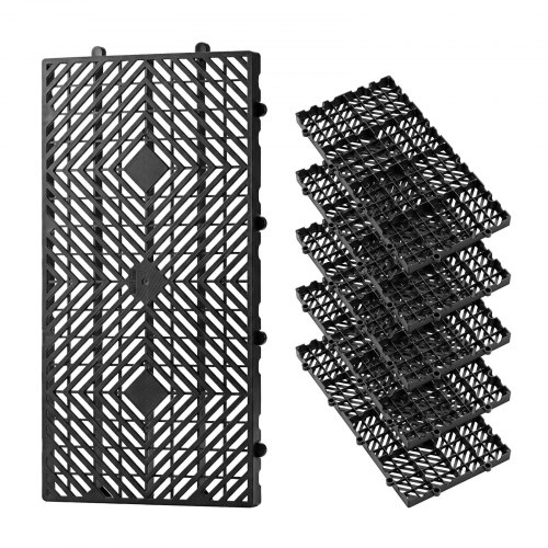 VEVOR Plastic Pallets, 6 Pcs Plastic Pallets for Basement Storage, Nestable Lightweight Waterproof Storage Pad with Breathable Grid for Indoor Outdoor Supermarket Warehouse, 600 x 300 x 30 mm, Black