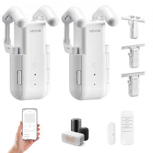 VEVOR 2 PCS Abridor de Cortinas Automático, Robot de Cortina Inteligente con App, Control Remoto, Compatible con Alexa y Google Home, Apertura/Cierre Programados, para Varillas Romanas, Rieles U/I
