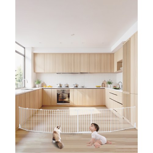 VEVOR Puerta para Bebés, 487,7 cm de Ancho Extra, Puerta para Perros Plegable de 8 Paneles, Apertura con Una Mano, Instalación entre Dos Paredes o Como Cerca, para Escaleras y Puertas, Blanco