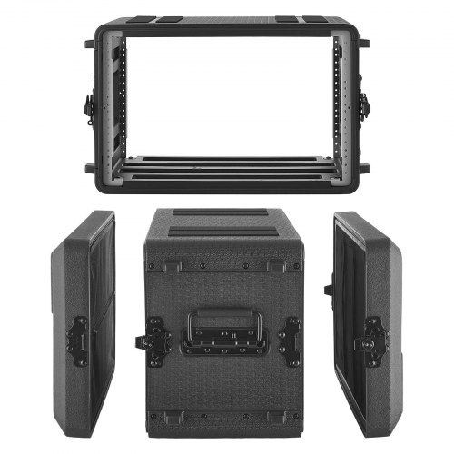 VEVOR 6U Rack Case, 260 mm Depth, Rackmount Flight Case Shallow Rack with Microphone Compartments, Polyethylene Construction, Recessed Twist Latches, Easy Installation, for Amplifier, Audio, DJ Mixer