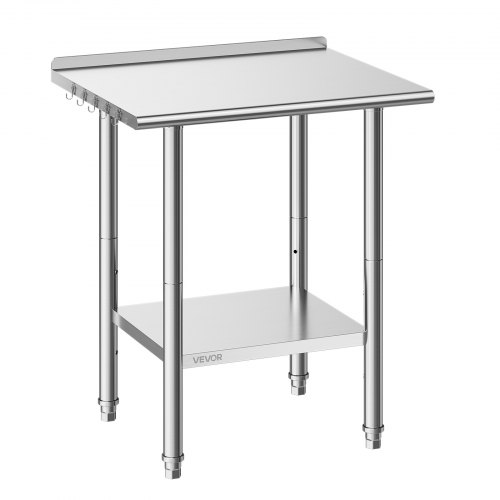 VEVOR Stainless Steel Work Table, 61x76 cm Food Prep Table with Backsplash, Commercial Kitchen Workstation with Adjustable Undershelf, Metal Heavy Duty Utility Worktable, for Restaurant Outdoor