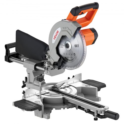 VEVOR Sliding Compound Miter Saw, 254 mm Blade, 1800W High Power, Bevel and Miter Cut, Adjustable Angles and Cutting Depth, Cast Aluminum Base, Compact Portable for Cutting Wood, Metals, Laminates