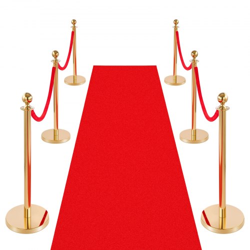 VEVOR Poste Guía de Barrera 6 Piezas con 4 Cuerdas de Terciopelo Rojas, Barrera de Marcado de Control de Multitudes con Base, para Cola de Separación de Demarcación en Teatro Hotel Exposición, Dorado
