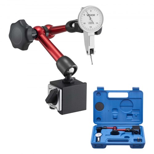 VEVOR Indicador de Cuadrante, con Base Magnética Universal y Estuche, Precisión de 0,01 mm, Rango 0 a 0,76 mm, Agarre de Microesferas, para Mecanizado, Reparaciones o Inspecciones de Laboratorio