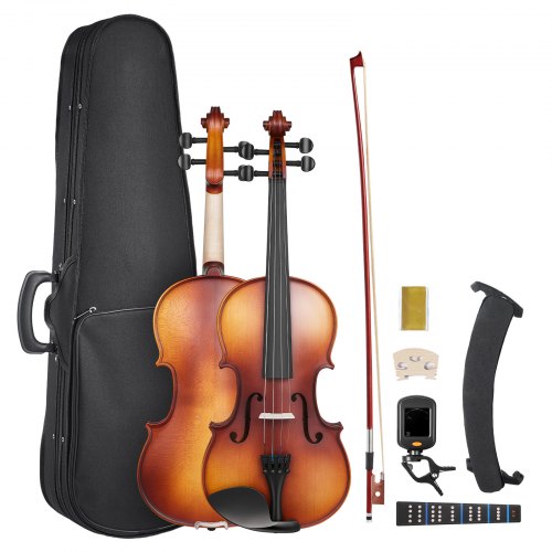 VEVOR Violín de 4/4 355 mm Tamaño Completo Instrumento de Madera Maciza, Marrón Mate