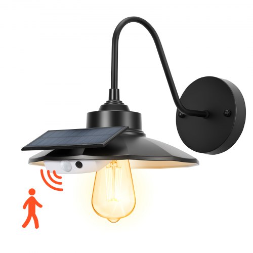 VEVOR Lámpara Solar de Granero para Exterior, 3 Modos de Iluminación, Cuello de Cisne, con Sensor de Movimiento, Compatible con Bombillas E26, para Patios, Porches, Entradas y Garajes, Negro