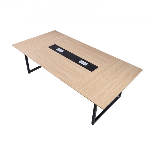 VEVOR Mesa de Conferencias para 10 Personas, Rectangular, para Seminarios, Reuniones, Multiusos, con Patas de Metal, Ideal para Oficinas, Salas de Conferencias, Color Marrón, 2400 x 1200 x 750 mm