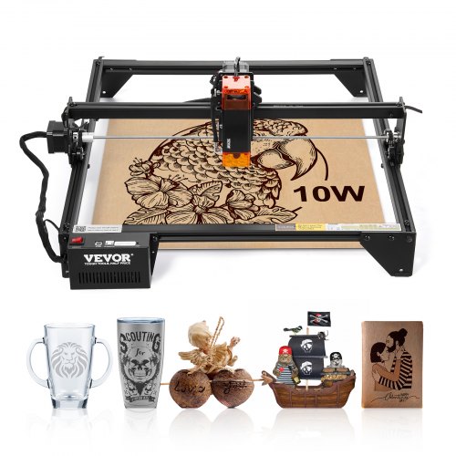 VEVOR 10 W Grabador Láser, Máquina Cortadora y Grabadora Láser, Área de Trabajo 38 x 40 cm Velocidad de Movimiento de 10000 mm/min, con Punto Comprimido y Protección Ocular para Madera y Metales