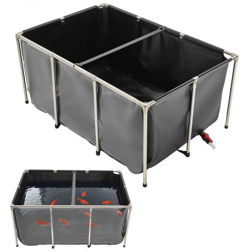 VEVOR Estanque de Lona Sobre Suelo 1023,3 L de PVC con Panel de Visualización Transparente Tanque Rectangular 150x100x70 cm para Peces Dorados con Marco de Acero Inoxidable Válvula de Drenaje, Negro