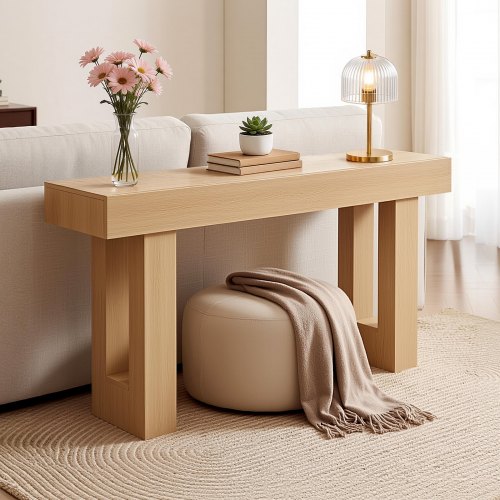 VEVOR Mesa Consola de Estilo Rústico, Mesa de Entrada Rectangular Estrecha Fabricada en Aglomerado, para Recibidor, Dormitorio, Sala de Estar, Vestíbulo, Color Madera Natural, 160 x 35 x 85 cm