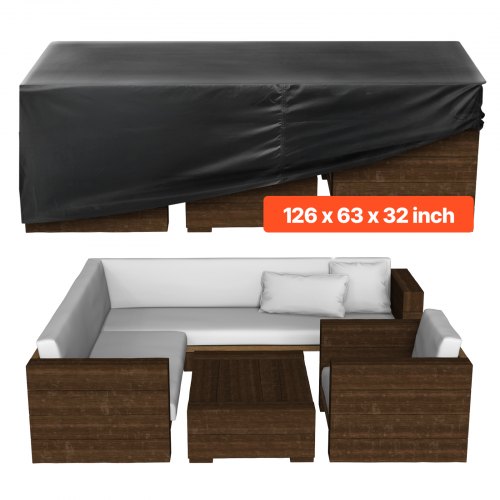 VEVOR Funda para Muebles de Patio, 420D, Resistente, Impermeable, para Mesa de Comedor y Sillas de Exterior, Rectangular, Grande, con Ventilación a Todo Tipo de Clima, 320 x 150 x 71 cm, Negro