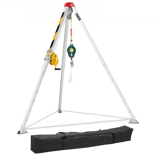 VEVOR Kit de Trípode de Rescate para Espacios Confinados, con Cabrestante de 544 kg, Patas Ajustables de 1,25 m, Cable de 30 m, Protección Anticaídas de 10 m, Altura de Trabajo de 1,34 a 2,15 m