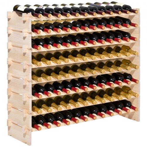 VEVOR Botellero Modular Apilable para 96 ​​Botellas, 8 Niveles, con Capacidad de Carga Total de 112 kg, Estable, Ideal para Cocina, Bodega, Bar y Vinoteca, Madera de Pino, 1130 x 290 x 962 mm