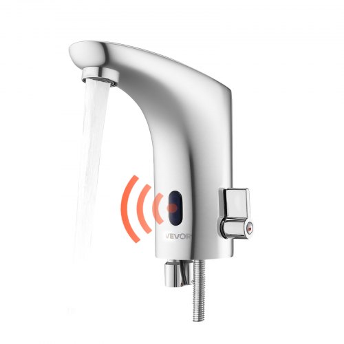 VEVOR Grifo de Lavabo Automático sin Contacto a Baño, Mezclador Monomando Ajustable con Manos Libres, Funciona con Pilas, con Sensor, Cromado Plateado, Redondo, en Forma de L, 170 x 55 x 150 mm
