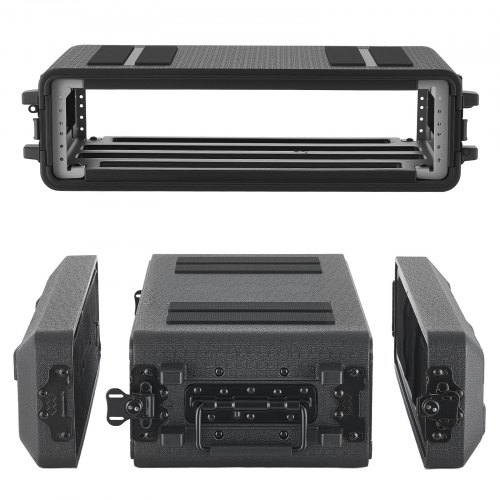 VEVOR Maleta para Rack 2U Profundidad de 260 mm, Caja de Soporte de Sonido con Compartimento para Micrófono, Carcasa para Audio, Construcción de Polietileno, Cierres Empotrados, para Amplificador