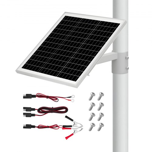 VEVOR Kit de Panel Solar Monocristalino, 12 V y 20 W, con Cargador de Batería, Controlador Integrado y Montaje en Poste, IP65, para Portones, Vallas, Granjas y Césped, para Postes de 40-80 mm