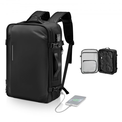 VEVOR Mochila de Viaje al Vacío de 65 L, Expandible, con Sistema de Compresión al Vacío, con Candado, Múltiples Compartimentos, Correas de Hombro Acolchadas, Resistente al Agua, sin Bomba, Negro