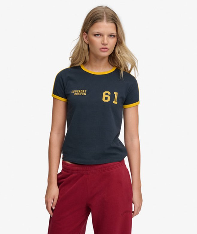Superdry Damen Athletic Essentials Streifen-t-shirt Navy - Größe: 38