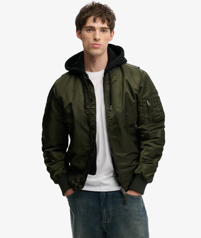 Superdry Herren Hooded MA1 Bomberjacke Green - Größe: Xxxl