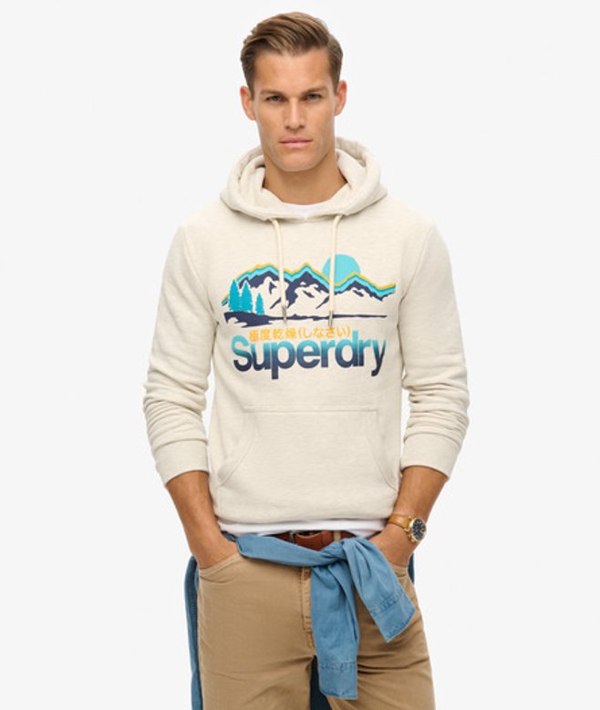 Superdry Herren Creme und Blau Great Outdoors Hoodie mit Grafik, Größe: M