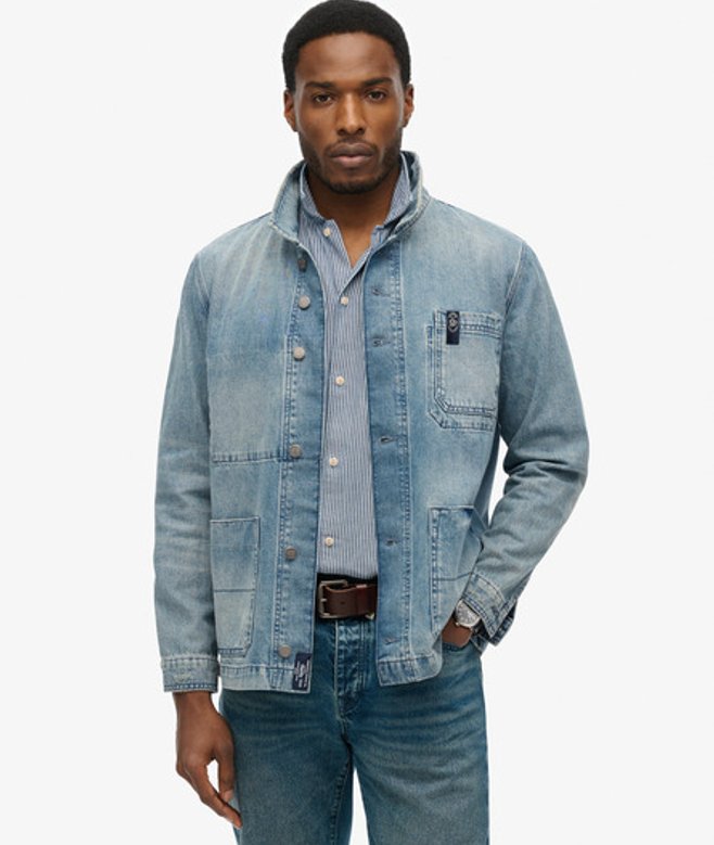 Superdry Herren The Merchant Store - Denim-workwear-jacke Hellblau - Größe: XL